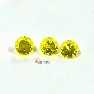 Hot Sale Synthetic YAG Stone Loose Round Portuguese cut Fluorescent Yellow Yttrium Aluminium Garnet Gemstone for women ring