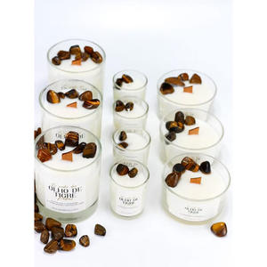 Bougie artisanale infusée de pierres naturelles pour Thanksgiving, LANJO, sans flamme, en verre gaufré avec pierres précieuses, bougie parfumée à la cire de soja - Product Image 3