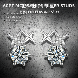 GRA Certified 60 Point Round Cut <b>Moissanite</b> Stud <b>Earrings</b> 925 Sterling Silver Rhodium Platinum Plated Fashion Jewelry for women - Product Image 2