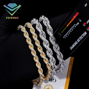 สร้อยคอ/กำไลข้อมือแบบคิวบา ฮิปฮอป ประดับเพชรโมอิสซาไนต์ VVS พร้อมใบรับรอง GRA เงินแท้ 925 ชุบทอง 18K  แบบสายเชือก  ผ่านการทดสอบเพชร 100% - Product Image 5