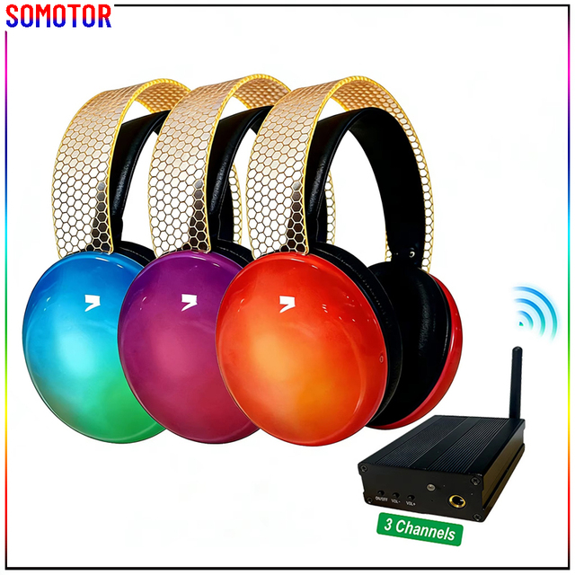 Classroom Silent Party Disco UHF Band FM Square Outdoor Dance Event Wireless Over Ear Headphones Built-In Microphone
