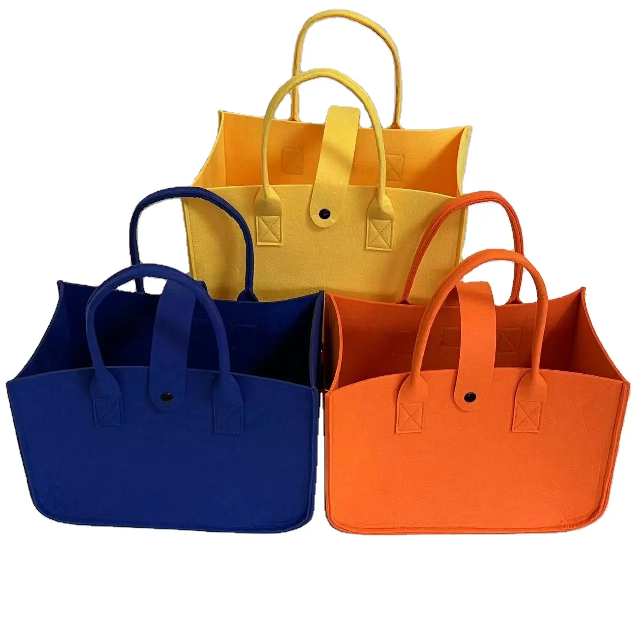 Bolsas de compras femininas de feltro casuais baratas por atacado, sacolas de compras em feltro coloridas com logotipo personalizado em tecido ecológico