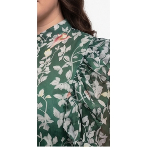 Chemise à imprimé floral pour femmes avec manches bouffantes, col mandarin, style bohème, manches longues, coupe ample, printemps-été - Product Image 4