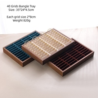 Plateau de présentation pour bracelets en noyer de 4,5 cm de hauteur, 40 compartiments, grande capacité, doublure en velours anti-rayures, insert de tiroir à bijoux, vitrine de boutique
