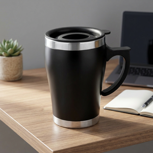 Gobelet isotherme en acier inoxydable de 350 ml au design moderne et haut de gamme avec poignée et couvercle, tasse de voyage sous vide pour le bureau, la voiture et l'extérieur - Product Image 1