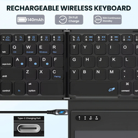 Keyboard Bluetooth lipat, papan ketik nirkabel dapat dilipat dengan Mouse Touchpad untuk Android Laptop Pc