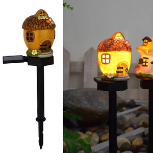 Solar LED gazonlamp Multi Craft miniatuur sprookjes huisje buiten tuin decoratie hars cottage paddenstoel lamp - Product Image 6