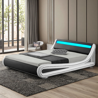 Lit de rangement Willsoon au design moderne, cadre de lit rembourré en cuir pour hôtel et usage domestique, avec éclairage LED intelligent, disponible en tailles King, Queen et Full