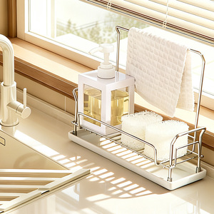 304 Stainless Steel Kitchen Dishcloth Drainer Rack L-Shaped Multi Function Sink Window Sill Storage Organizer for Towels Sponges - Product Image 2