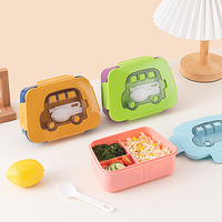 Boîte à lunch en plastique pour enfants, motif dessin animé mignon, compatible micro-ondes, boîte bento pour enfants, contenants à collation pour la maternelle avec cuillère
