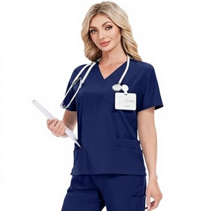 Ensemble de blouses médicales respirantes avec logo personnalisé, uniforme d'hôpital pour médecins et infirmières, vente en gros, ensemble de blouses médicales unisexe à col en V pour hôpital - Product Image 2