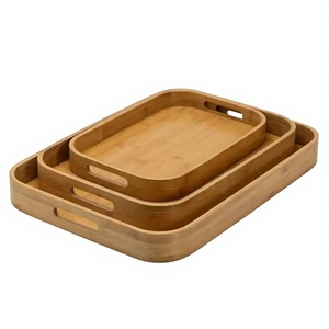 Ensemble de 3 plateaux de service en bois écologiques, peints à la main, design bohème, pour cadeaux, décoration de table, fabriqué au Vietnam - Product Image 1