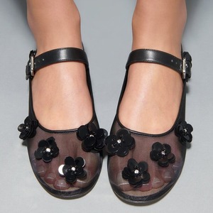 Scarpe da ballo 2025 nuova <span class=keywords><strong>punta</strong></span> tonda nera in Mesh traspirante Ballerina con paillettes floreali borchiate da donna scarpe basse Mary Jane - Product Image 4