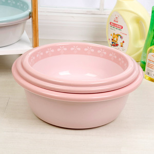 Plastic <b>Basin</b> <b>Round</b> Pink Home Use Wash Laundry Vegetable Bowl 0.5kg Below Solid Color - Product Image 1
