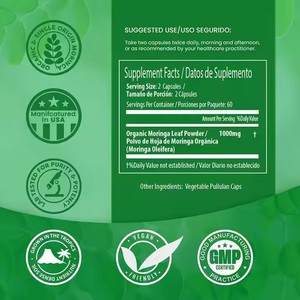 Capsules de Moringa, Poudre de feuilles de Moringa pure, Antioxydants, Métabolisme énergétique et soutien immunitaire - Product Image 4