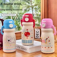 Bouteille isotherme portable en acier inoxydable 316L à double paroi pour étudiants, motif dessin animé mignon, tendance