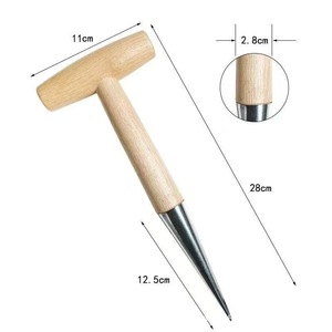 Garden Hole Puncher Wooden Handle Stainless Steel Manual Soil Drilling Tool For Planting Transplanting Fertilizing - Product Image 2