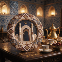 Assiette de Présentation en Plastique 13 Pouces Motif Lune et Étoile pour Mosquée, Vente en Gros, NON Adaptée au Contact Alimentaire