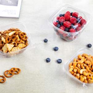 Tazón cuadrado desechable de 8 OZ directo de fábrica, Material PET, embalaje de alimentos reciclable a prueba de manipulaciones para Fideos fríos o ensalada - Product Image 6