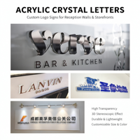 Lettres en acrylique cristal 3D personnalisées avec finition miroir, bords polis, signalétique en PVC pour la réception de bureau, les magasins de détail, la décoration murale