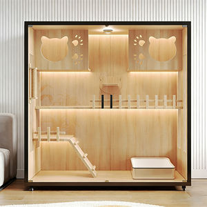 パノラマライトラグジュアリーキャットヴィラホーム大型ペット室内猫ケージハウスキャビネット木製キャットヴィラケージ - Product Image 1