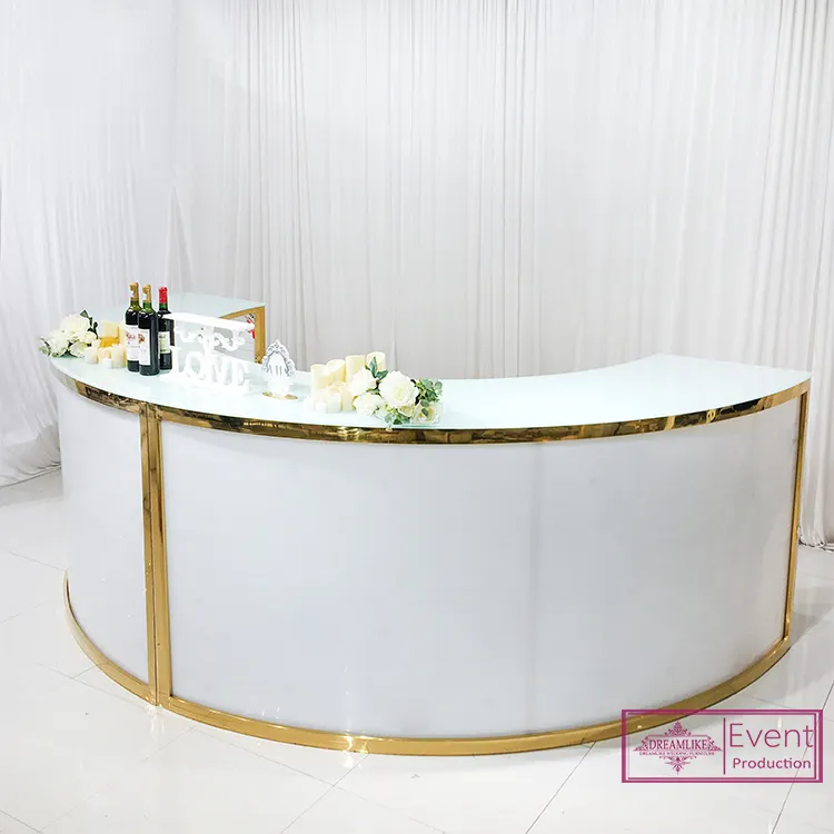 Luxury Bar Furniture Modern Design Stainless Steel Silver Metal Round LED Backlit Party Bar Counter table