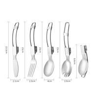 Ensemble de couverts pliables portables en acier inoxydable (cuillère, fourchette, couteau, baguettes) - Léger, pour le camping en extérieur, avec sac à cordon