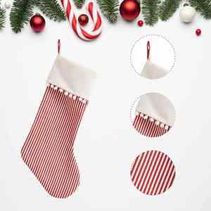 Chaussette de Noël personnalisée en fausse fourrure brodée de qualité supérieure avec pompon, rayures rouges, idéale pour un cadeau - Product Image 3
