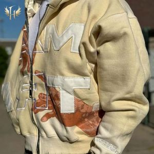 Precio de fábrica personalizado DTG impresión gráfica bordado sudaderas punto satén forrado Patchwork sudaderas LOGO polar satén forrado - Product Image 5