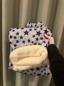 Otoño Invierno nueva llegada lindo leopardo estampado recto pijama pantalones para mujer Cordero polar forrado Casual casa pantalones cintura elástica - Product Image 5