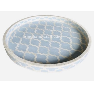 Plateau en bois flexible fait à la main avec incrustation de nacre, style bohème - Ramadan Eid Mubarak, plateau de service de luxe pour boissons et dattes - Product Image 4
