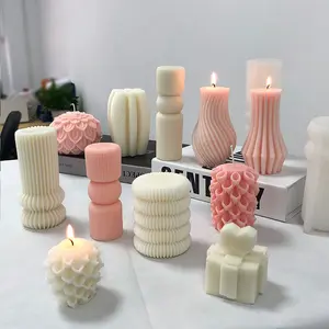 Nouveau design moule en silicone pour bougie à rayures moule en silicone pour ornements de bougies à rayures cylindriques géométriques