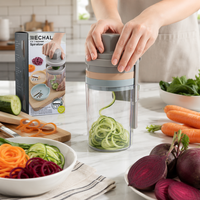 3-in-1 handmatige groentespiralizer met transparante AS-container, 420J2 roestvrijstalen messen, PP ABS, handmatige courgette-noodlesnijder