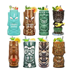 Tazas de cerámica hawaianas para cóctel, tazas de vidrio TIKI de diseño único para fiesta hawaiana, venta al por mayor