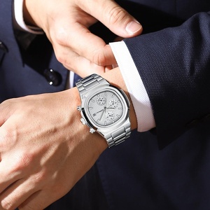 Reloj de Pulsera Ovalado de Acero Inoxidable para Hombre, Diseño a Rayas, Luminoso, Cronógrafo, Resistente al Agua, Reloj de Cuarzo - Product Image 5