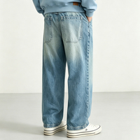 LTD-MTR1019 Yıkanmış Geniş Paça Kot Pantolon Arka Cepli Denim Pantolon Rahat Kesim Özel Etiketli Denim