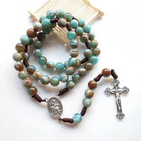 Colliers chapelets robustes en paracorde avec perles en pierre naturelle, chapelets catholiques, croix Saint Benoît, cadeau pour hommes, cadeau de prière