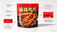 Sachet Doypack PE haute résistance à fond plat, à huit soudures, pour snacks, résistant à l'humidité, avec fermeture éclair à ouverture facile et indéchirable