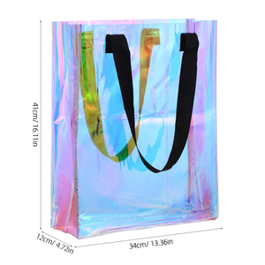 Bolso de mano holográfico transparente de PVC para la <span class=keywords><strong>playa</strong></span>, bolso de hombro transparente impermeable de gran capacidad con cierre de cremallera, almacenamiento de viaje - Product Image 2