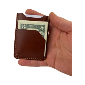 Vintage Short Genuine Leather <b>Wallet</b> with Thread Pattern Open Closure Cotton Lining Anti-Theft Unisex Slim Design - Product Image 2