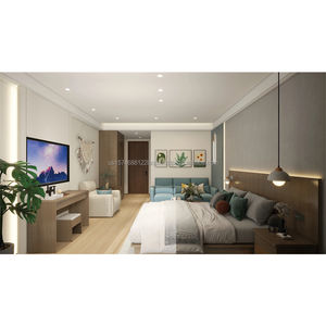 Ensemble de meubles de chambre d'hôtel 3 étoiles : Lit king-size en bois avec canapé, tables de chevet, tête de lit, armoire et meubles TV pour chambre complète - Product Image 1