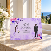 Carte d'invitation de mariage personnalisée, motif floral violet, papier artistique imprimé, vente en gros, fabricant OEM ODM, fournisseur d'usine, cadeau événementiel