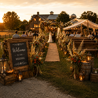 Décoration de mariage vintage dans une grange, ensemble complet et durable |   Lampe Edison en bois recyclé avec jarre en verre et toile de jute |   Solution OEM tout-en-un