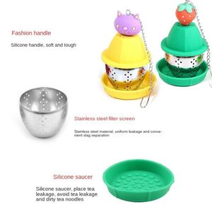 Cute Stainless Steel Food Grade Eco-Friendly Leaf Shape Strainer Filter Silicone <b>Tea</b> <b>Infuser</b> with Drip Tray - Product Image 2