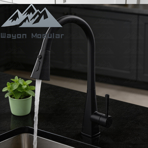 Robinet <span class=keywords><strong>de</strong></span> cuisine moderne Wayon en acier brossé noir, extractible, pour comptoirs en marbre - Product Image 3