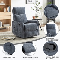 360 °   Fauteuil inclinable en chenille bleue robuste avec massage pivotant et à bascule, minuterie, 8 points de vibration et chaleur lombaire