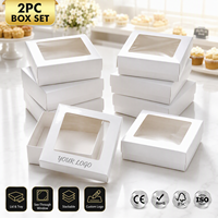 Boîtes cadeaux personnalisées KM avec logo, blanches, deux pièces, avec couvercle transparent, plateau empilable, pour la présentation en magasin, pour biscuits, bonbons, pâtisseries, cadeaux