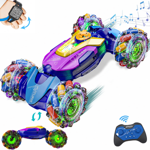 Coche <span class=keywords><strong>de</strong></span> Acrobacias RC con Sensor <span class=keywords><strong>de</strong></span> Gestos EPT, 4WD, Giros <span class=keywords><strong>de</strong></span> 360 Grados con Luz, Música y Spray, Juguete Todoterreno para Niños - Product Image 1