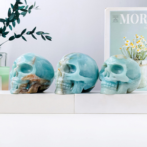 Crânes en cristal d'amazonite naturel sculptés, <span class=keywords><strong>bleu</strong></span> ciel, pour la décoration, vente en gros - Product Image 4