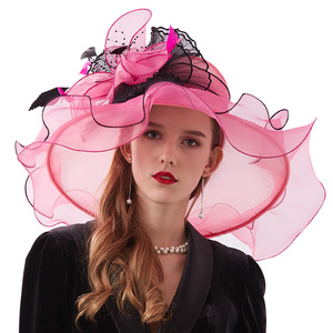 Couvre-chef jaune à large bord pour femme, fête de mariage, escouade de mariée, Jazz, Organza, fleur, luxe, Fedora, accessoires pour cheveux, chapeau - Product Image 2